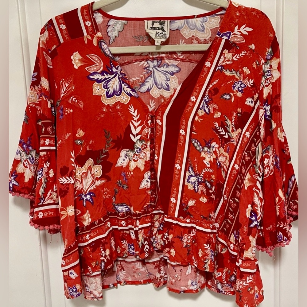 Jaase Boho Floral Tunic Top Festivalcore Coastal Cowgirl Peasant Blouse Size Sm‎ - Picture 2 of 9